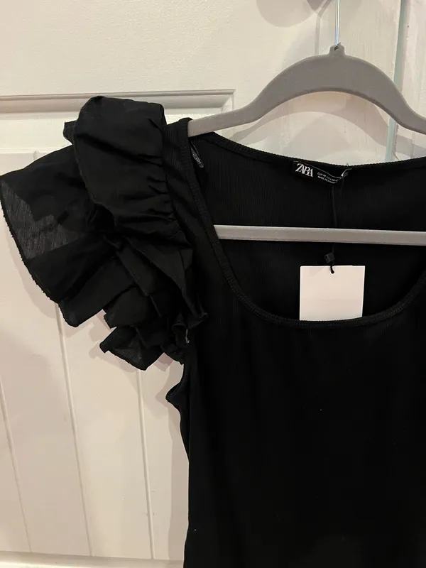 Black ZARA Ruffle Sleeve Bodysuit - Image 2