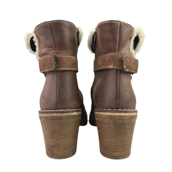 Manas Women's Brown Suede Sherpa Fold Over Buckle Strap Zip Snow Boots 38 US 7.5 - Image 3