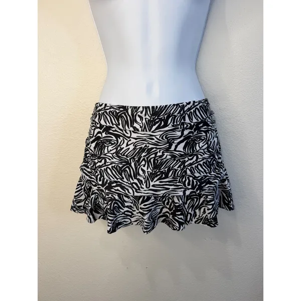Halcurt Womens Zebra Abstract Ruched Ruffle Swim Skirt Built-in Brief Size S - Image 3