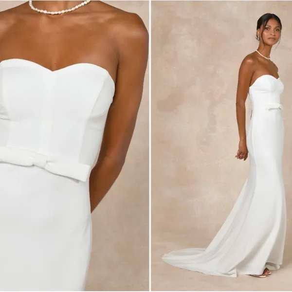 LULU's Sexy Bridal Wedding Chic Modern Sexy Minimalist Mermaid Trumpet Maxi Gown - Image 2