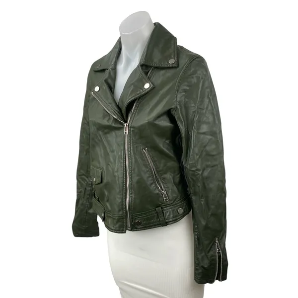 Slate & Willow Genuine Leather Notch Collar Long Sleeve Moto Biker Coat Jacket S - Image 2