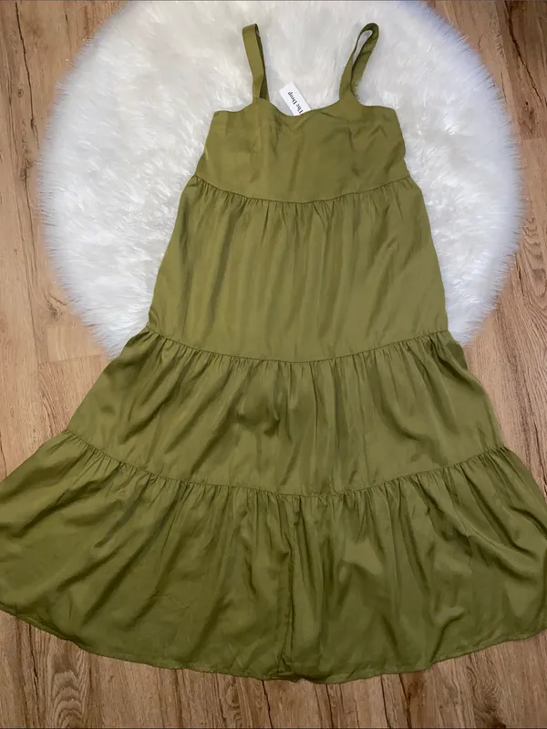 Olive Oil XS Tiered Sundress pockets - Image 2