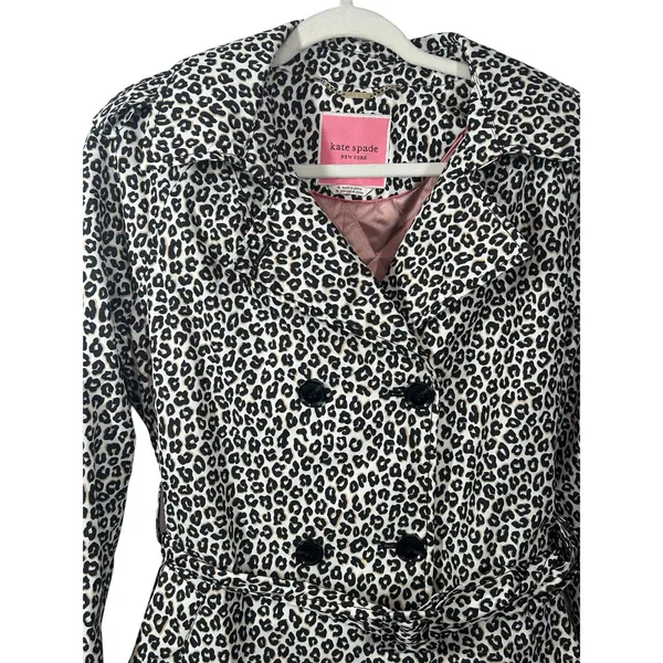 Kate Spade New York Leopard Print Belted Trench Coat Medium - Image 13