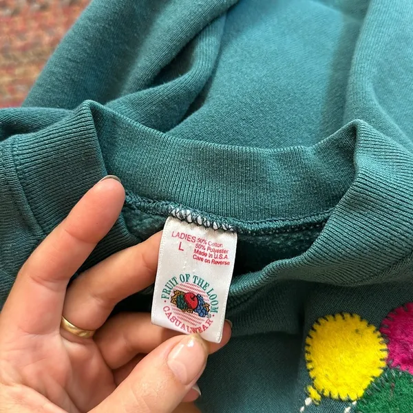 Vtg Fruit Of The Loom Teal Balloon Sweatshirt - Image 2