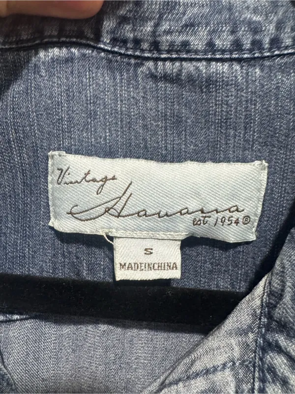 Vintage Havana Bleached Ombre Denim Shirt Small Cropped Distressed Chambray Top - Image 2