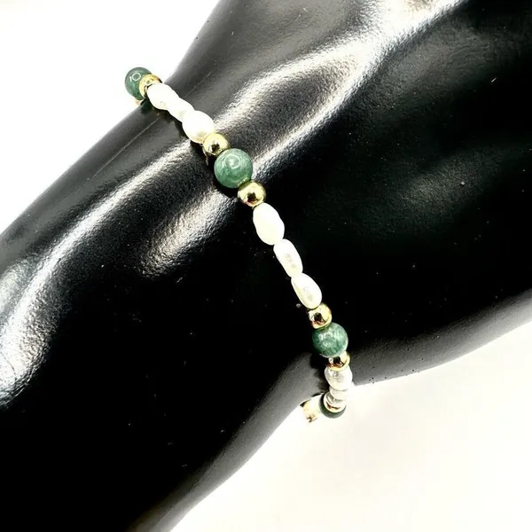 Jade freshwater Pearl stretchy bracelet Green - Image 7