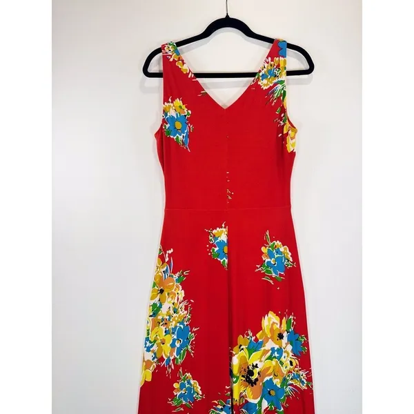 NWT LRL Ralph Lauren Womens Dress Red Floral Jersey Maxi V Neck Sundress Size 10 - Image 7
