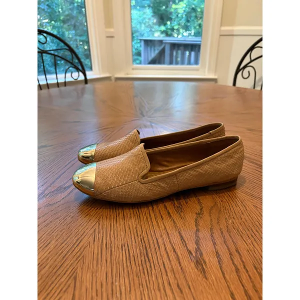 Sam Edelman Aster Loafers Womens 7.5M Tan Snakeskin Gold Cap Toe Flats - Image 4
