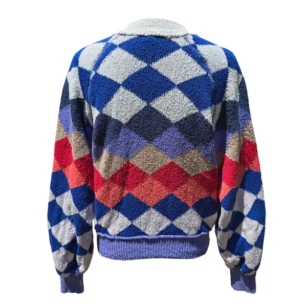 Free People Argyle Knit Sweater Blue Red Purple Diamond Pullover Small OB1255551 - Image 5