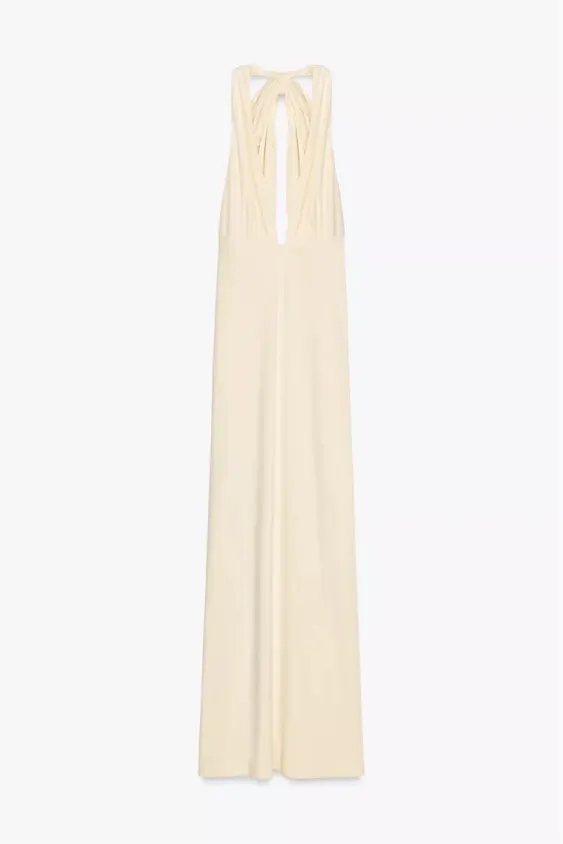 Zara dress maxi ecru ivory open back Evening holiday party wedding Gown - Image 12