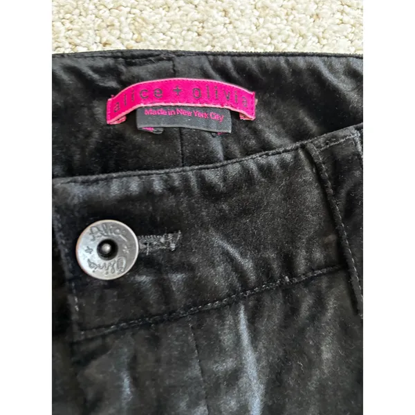 Alice + Olivia Velvet Pants 31 Black Straight Leg Luxury Goth Designer Trousers‎ - Image 3
