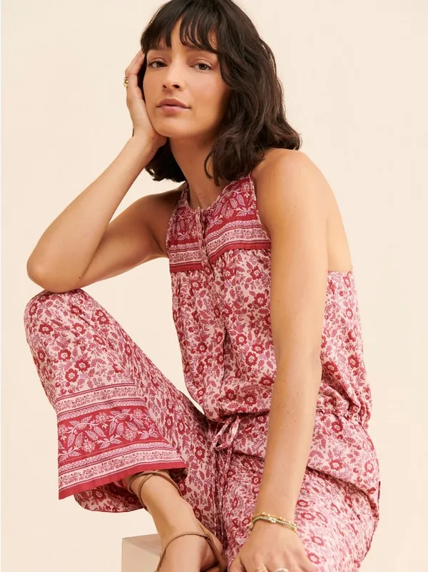 Faherty Adella Floral Jumpsuit Pink Organic Cotton Size Medium NWOT - Image 2