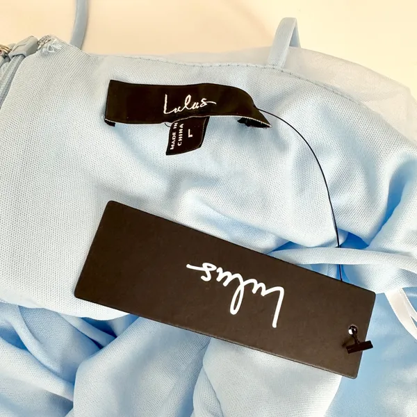 Lulus Endlessly Darling Light Blue Mesh Tiered Tie-Strap Maxi Dress Large NWT - Image 10