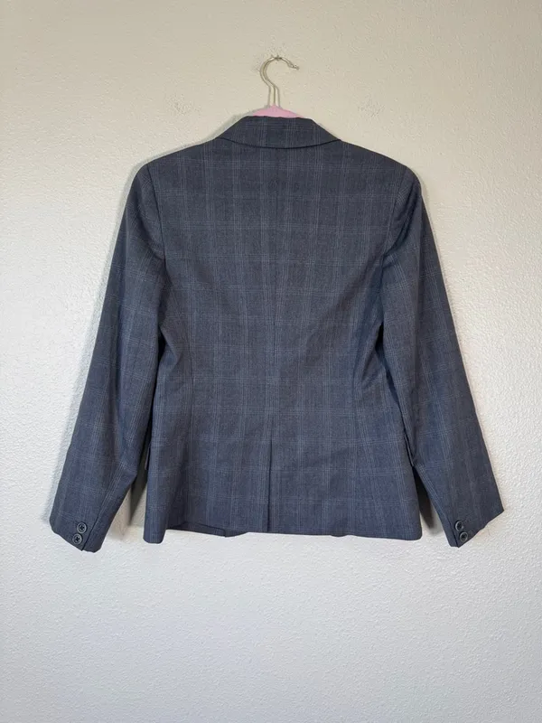 Theory Grey Plaid Fitted Blazer Jacket Womens M Preppy Corpcore Academia Work - Image 4