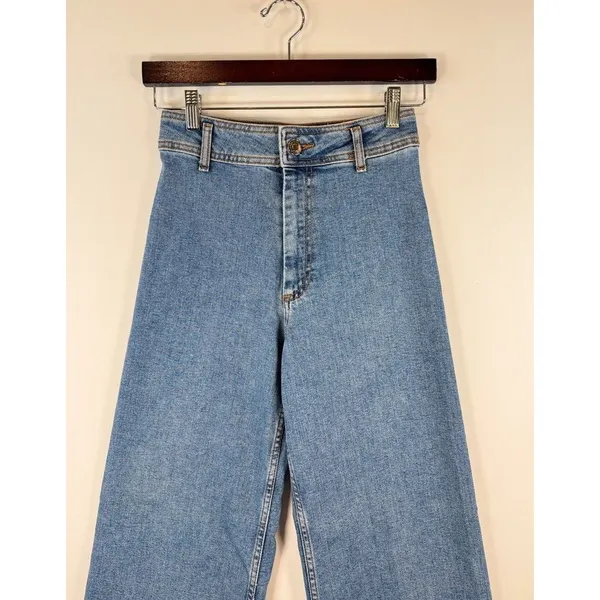 ZARA Womens Jeans Blue Denim High Rise Wide Leg Baggy Zip Fly Medium Wash Size 2 - Image 6