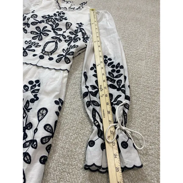 SAYLOR Ivory Mini Dress with Black Floral Embroidery Size XS 100% Cotton - Image 15