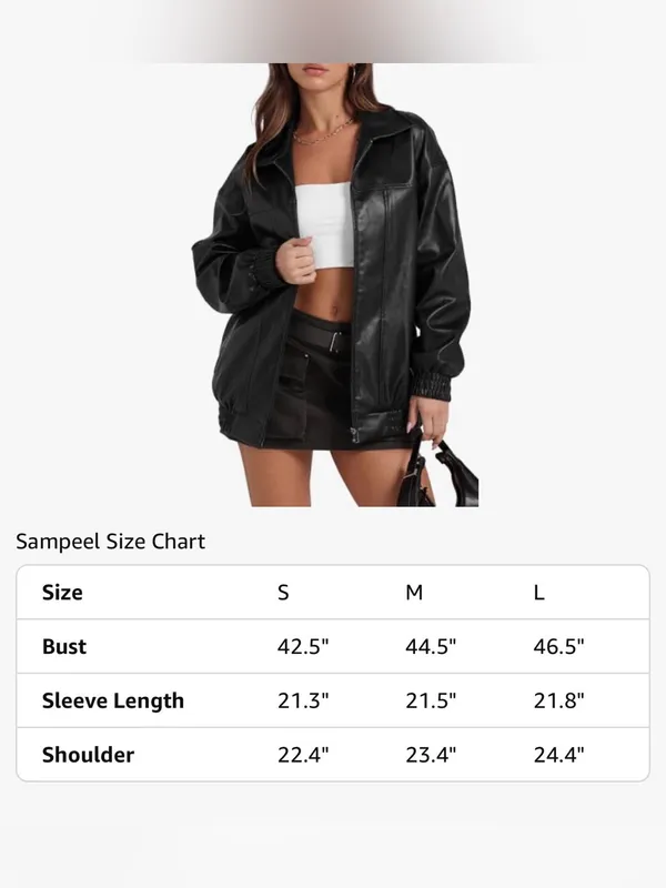 NWT Sampeel Faux Leather Oversized Bomber Jacket in Size Medium - Image 4