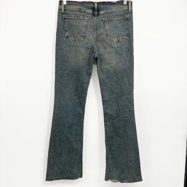 Motel Denim Womens Blue Distressed Raw Waist Low Rise Y2K Flare Jeans Size 31/S - Image 9