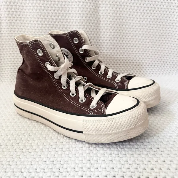 Converse Chocolate Brown Canvas High Top Platform Lace Up Sneakers 6 - Image 2