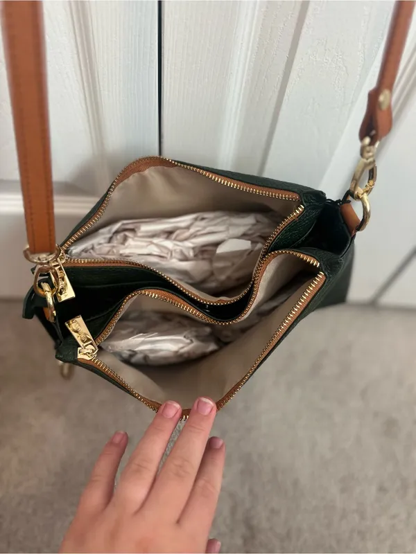 NWOT Authentic Genuine Leather Valentina Dark Green Leather Crossbody Bag - Image 5