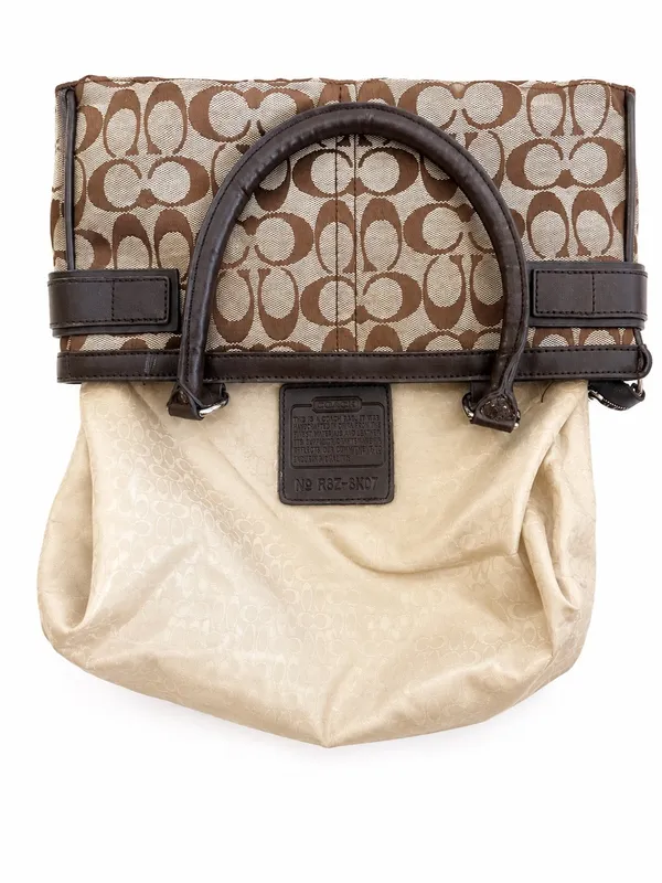 Vintage Coach Y2K Hamptons Signature Leather Satchel Brown Monogram Jacquard - Image 4