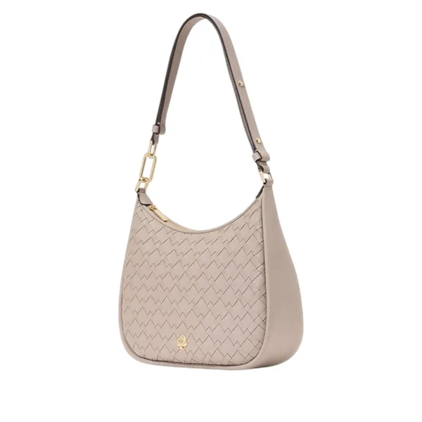 Kate Spade Neutral Beige Gray Woven Pebbled Leather Large Shoulder Bag - Kayla - Image 2