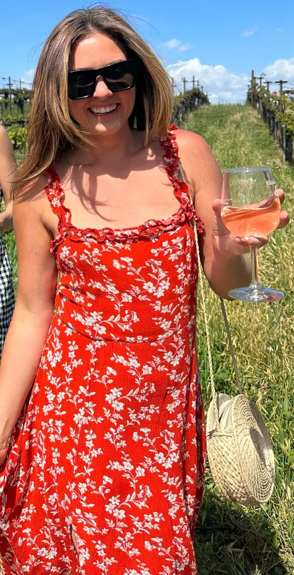Lulus Garden Date Red Orange Floral Print Ruffle Midi Dress - Image 3