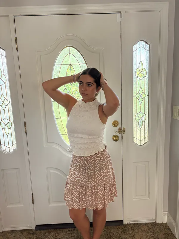 Alelly Flowy Cottagecore Beige and White Skirt - Image 2