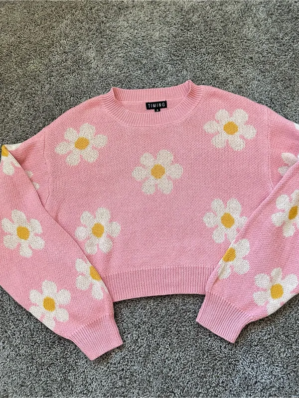 Timing Pink Daisy Crewneck Sweater - Image 3