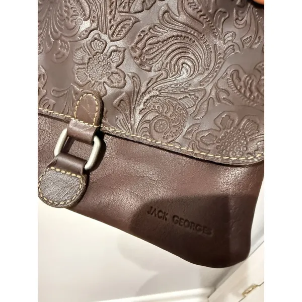 Jack Georges Voyager Crossbody Bag Brown Genuine Leather Floral Carving‎ Boho U - Image 6