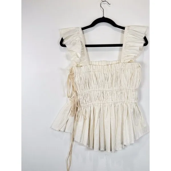 Free People Womens Top Beige Claude Corset Blouse Peplum Cottagecore Boho Medium - Image 8