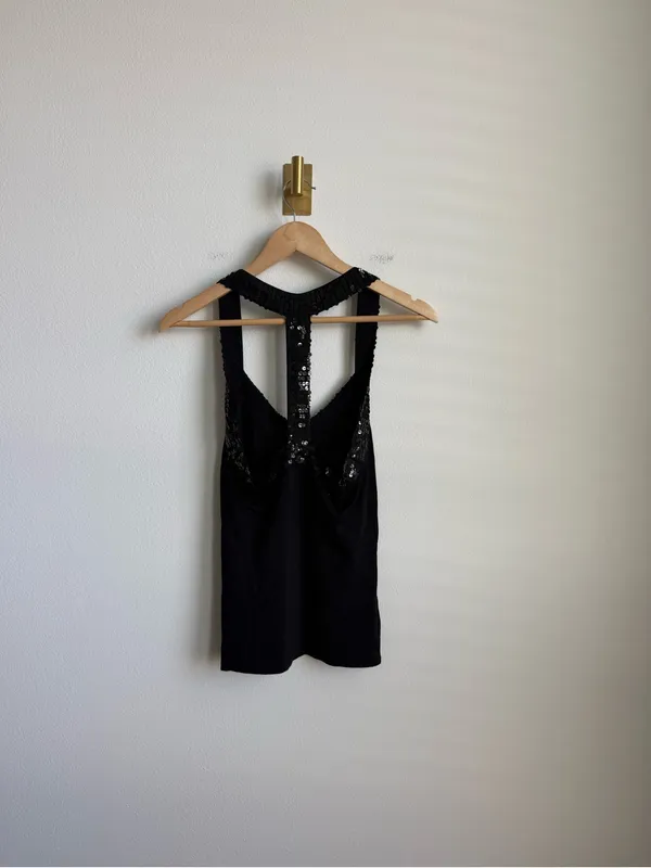 Vintage Nadine Black Sequin V Neck Sleeveless Blouse Top Y2K Size 2 - Image 7