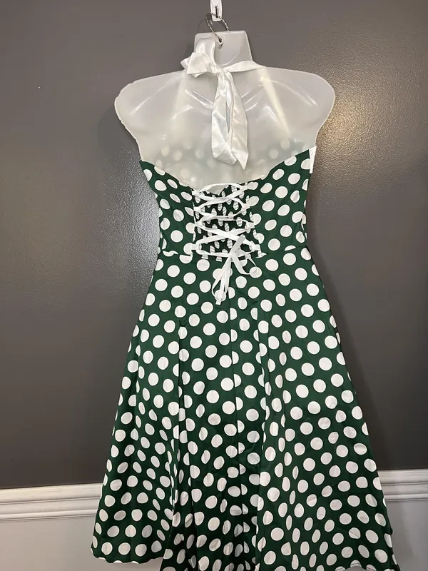 Dressystar Dress Womens Small Green Polka Dot Halter Fit & Flare Retro 50s - Image 5