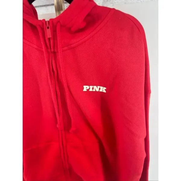 Victoria’s Secret Pink Full Zip Campus Hoodie Drawstring Logo NWT Red M - Image 8
