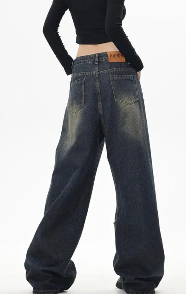 NEW Street Fashion Loose Jeans Y2k Rivet Star Gothic Loose Denim XS - Image 2