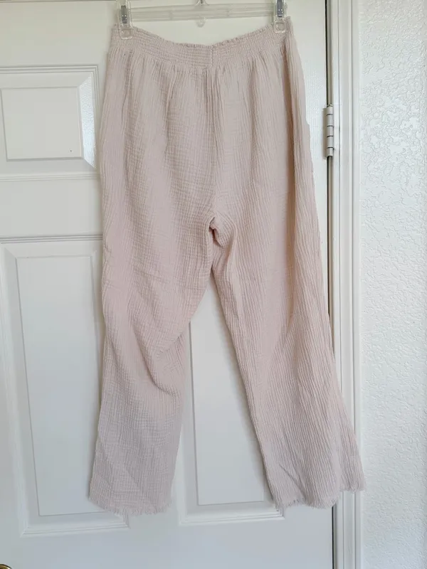 Magaschoni Wide-Leg Elastic Waist Casual Pants in Light Cream M Cotton - Image 4