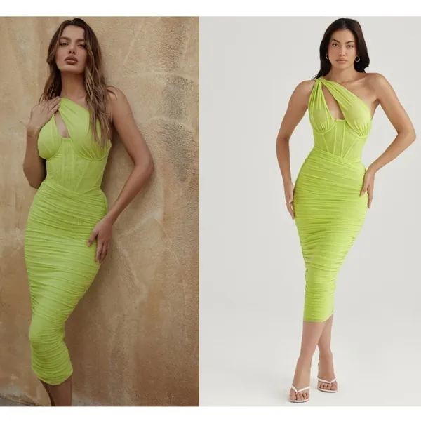 HOUSE OF CB 'Valentina'Lime neon‎ Asymmetric Cutout Midi Dress/Size XS plus cup - Image 5