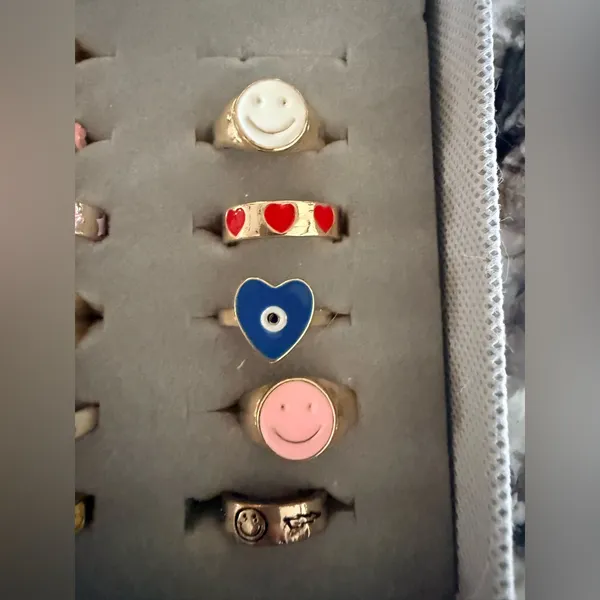 Gold Plated Fashion Rings With Various Enamel Designs - Image 3