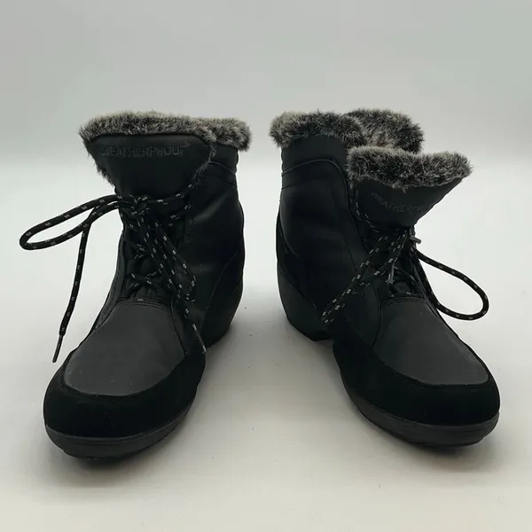WEATHERPROOF Boots Women's Size 9 Black Linda Faux Fur Lace Up Snow Winter Shoes - Image 4