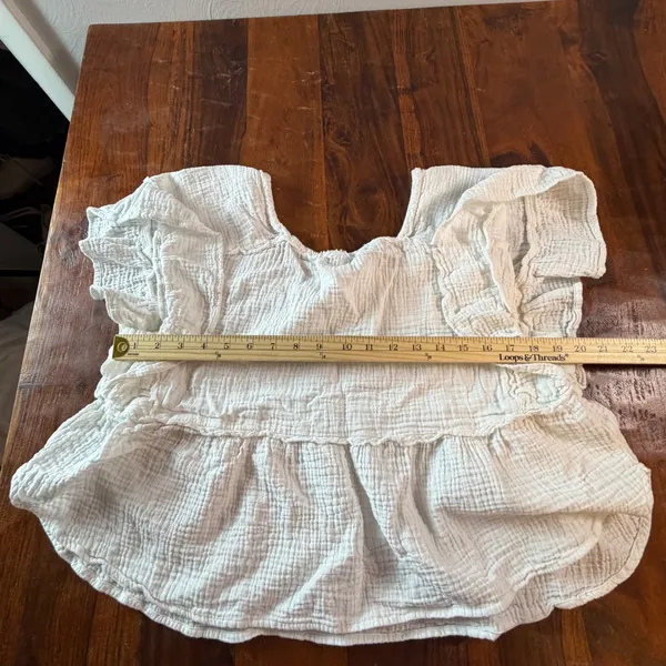 Anthropologie White Cotton Gauze Ruffle Peplum Blouse Square Neck Large - Image 5