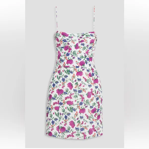 Vix Paula Hermanny Clover Yana Floral Mini Dress in White XS Linen Rayon $268 - Image 3