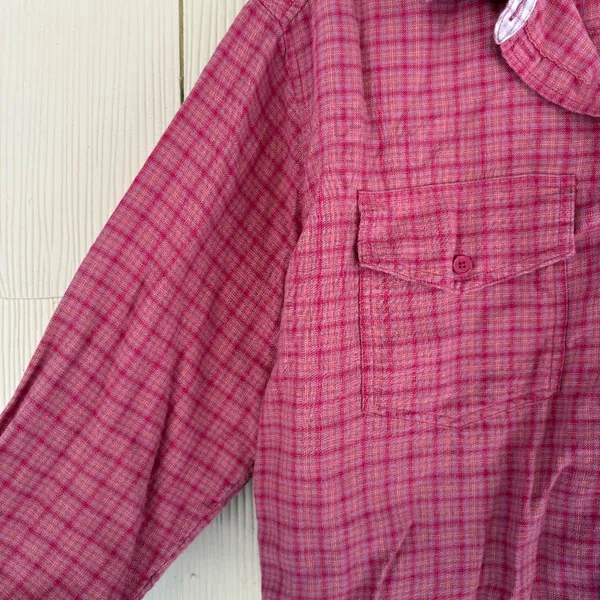 American Eagle Cropped Pink Cozy Plaid Flannel Button Down - Image 3