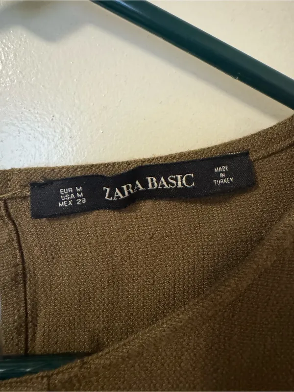 Zara Khaki Green Pleated Dress with Contrasting Statement Buttons Size M - Image 6