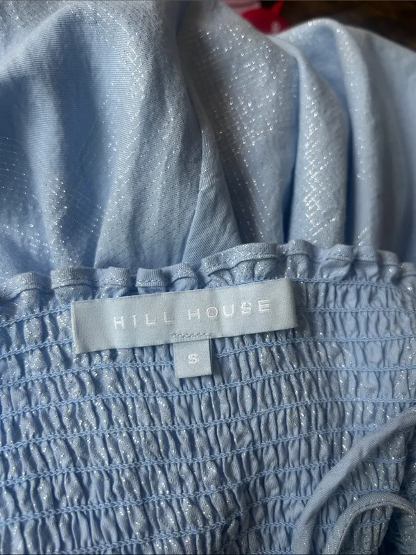 Hill House Athena Blue Glitter Smocked Nap Dress Size Small - Image 4