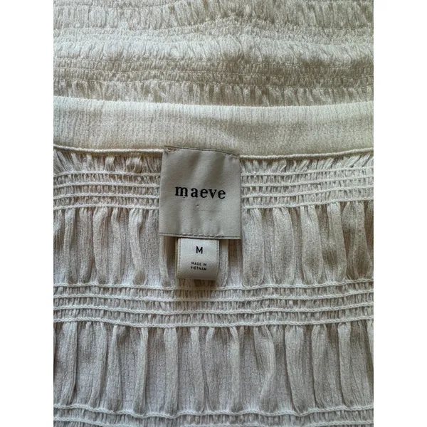 Anthropologie Maeve Smocked Button-Front Top Vanilla White Medium - Image 5