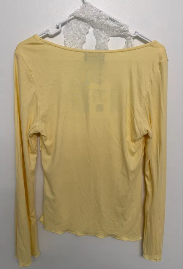 Cider Pale Yellow Long Sleeve Lace-Trim Crop Top - Image 9