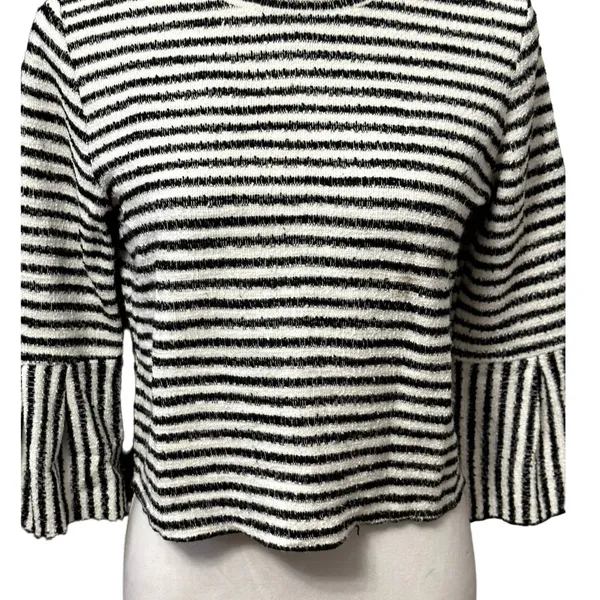 Urban Romantics Black White Striped Bell Cuff Crop Knit Sweater Boho S Trendy - Image 3
