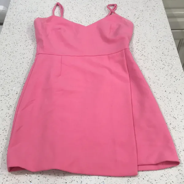French Connection Whisper Sleeveless Asymmetric Hem Pink Mini Dress size 4 - Image 3