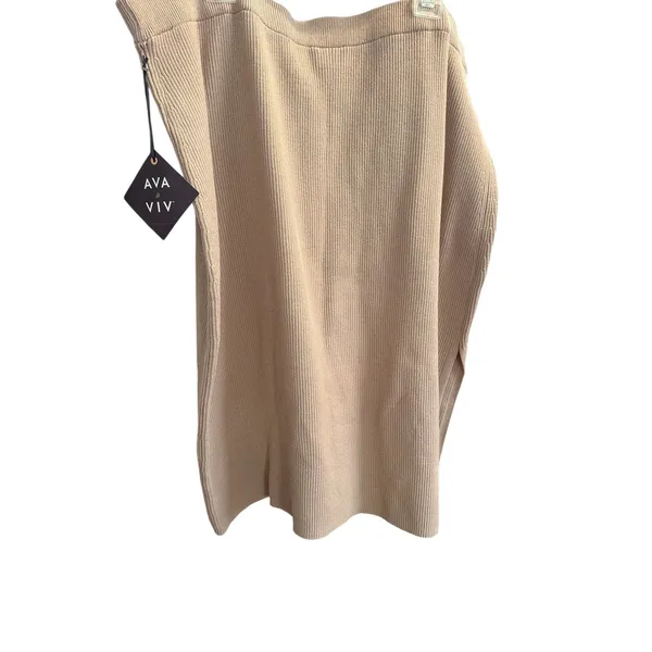Ava & Viv Ribbed Knit Midi Skirt‎ Tan Size 3X 24 26 Elastic Waist Pull On - Image 2