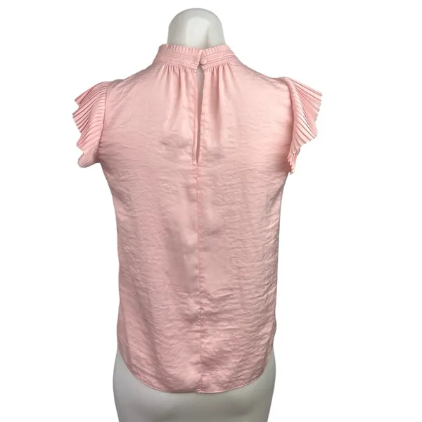 1.State Women's Pink Short Flutter Sleeve Ruffle Mock Neck Blouse Top Size XXS - Image 2